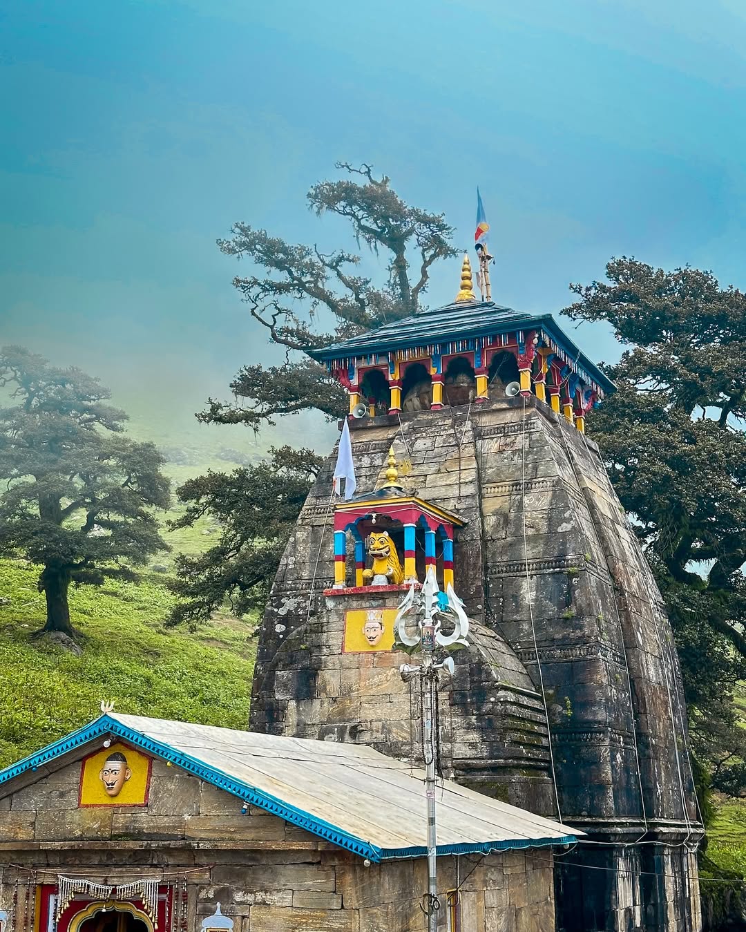 Monsoon beauty of madmaheswar with lush green hills and misty mountains